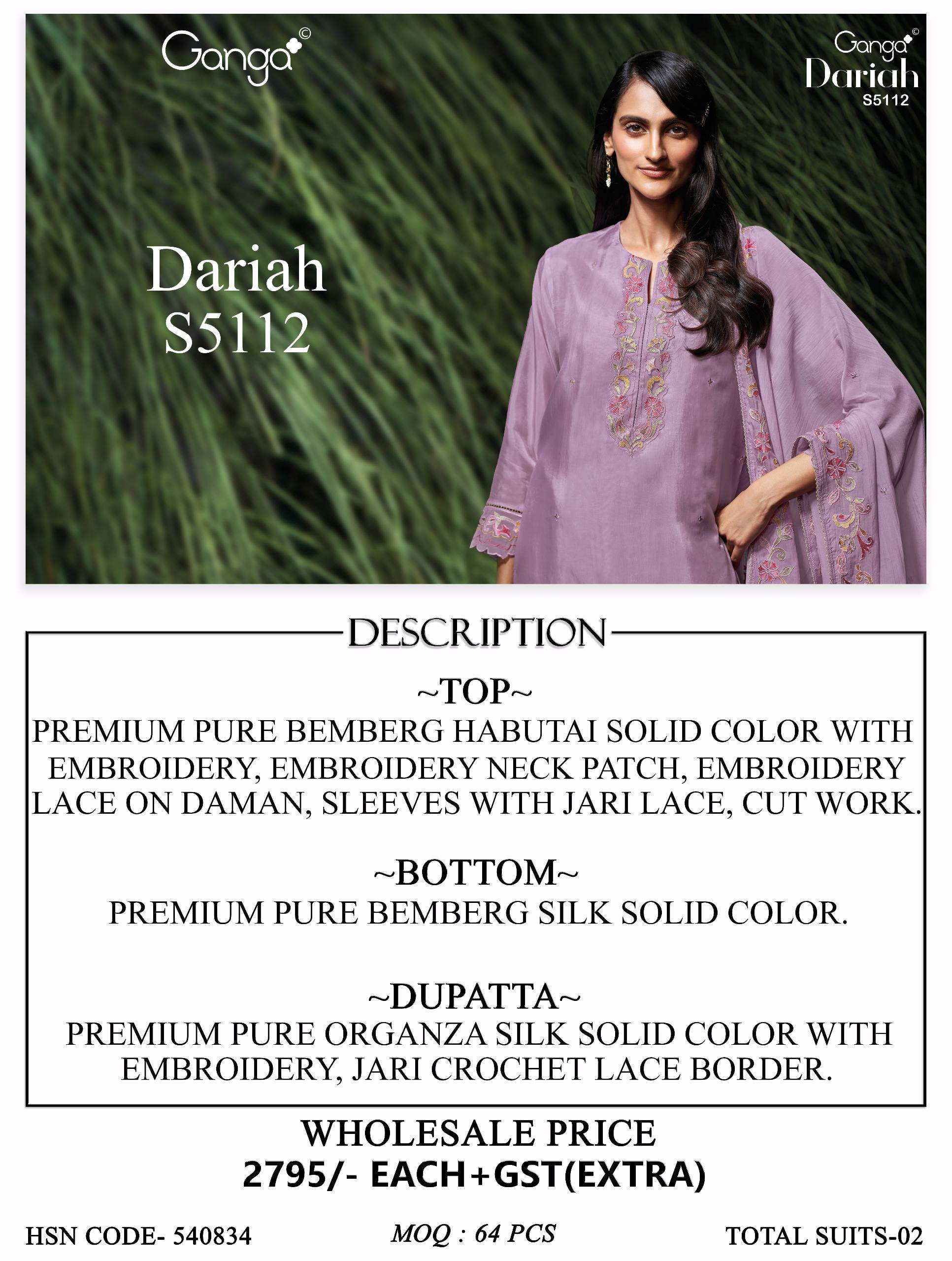DARIAH 5112 Series By GANGA FASHION Stylish Beautiful Colourful Silk Dresses At Wholesale Price